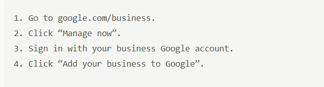 Steps to add a business to Google: go to site, click 