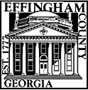 The logo for effingham county georgia is a black and white image of a building.