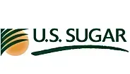 A logo for u.s. sugar with a sun and leaves on a white background.