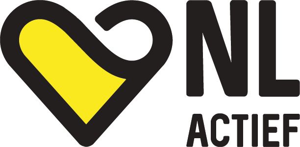 Een logo voor nl aktief met een geel hart en zwarte letters