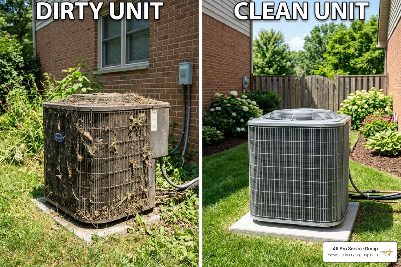 clean AC condenser outdoor unit dirty vs clean - Clean AC condenser