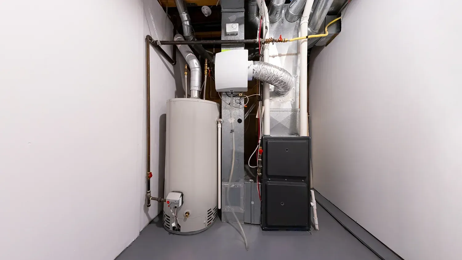 gas furnace in a utility room