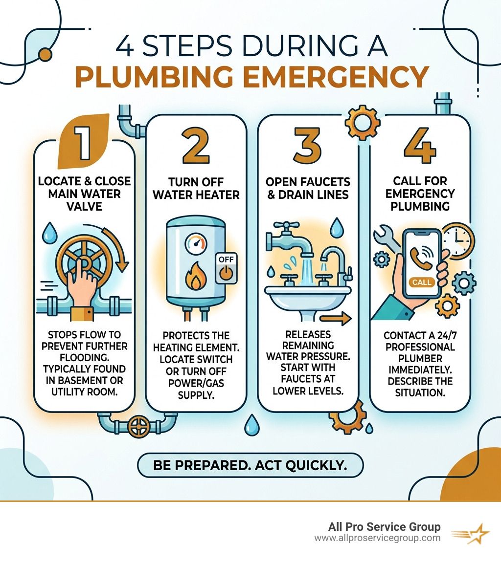 4 steps to take during a plumbing emergency infographic - 24/7 plumbers near me infographic