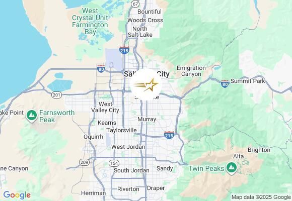 Map of Salt Lake City, Utah with various cities, canyons, and mountains labeled.