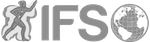 Grey logo: running figure,