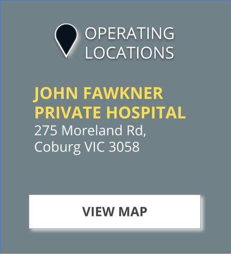 John Fawkner Private Hospital location; address, map view button.