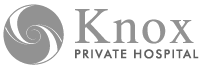 Knox Private Hospital logo: gray circle with swirling lines and the name