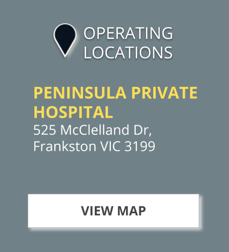 Peninsula Private Hospital operating location: Map marker, address, and