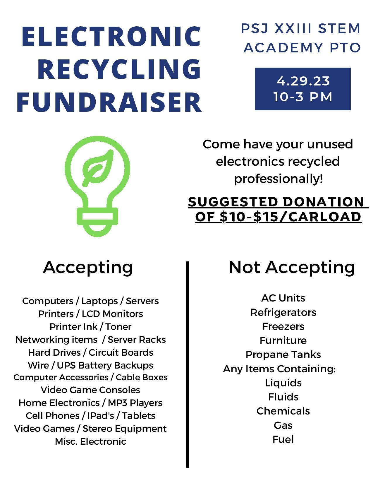 Electronic Recycling Fundraiser PSJXXIII STEM Academy
