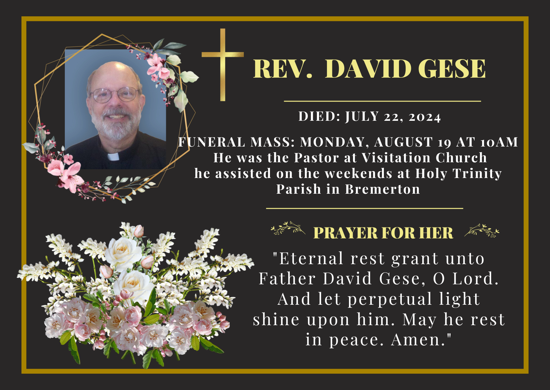 Funeral Plan and Obituary for Fr. David J. Gese