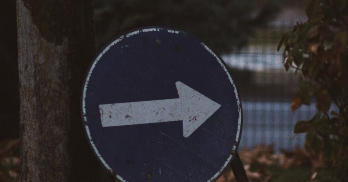 Blue and white directional road sign pointing right.