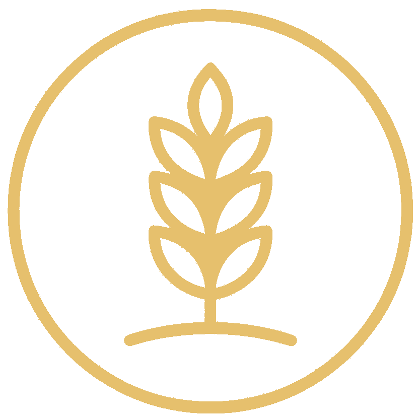 Spiga di grano dorata all'interno di un cerchio dorato.