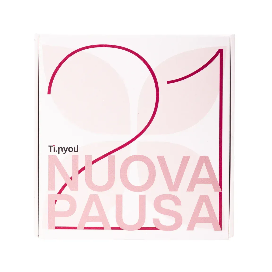 Scatola bianca con testo e design rosa: 