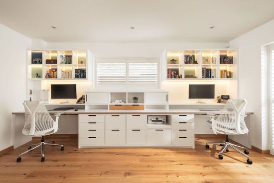 Bespoke home office with two desks and a printer