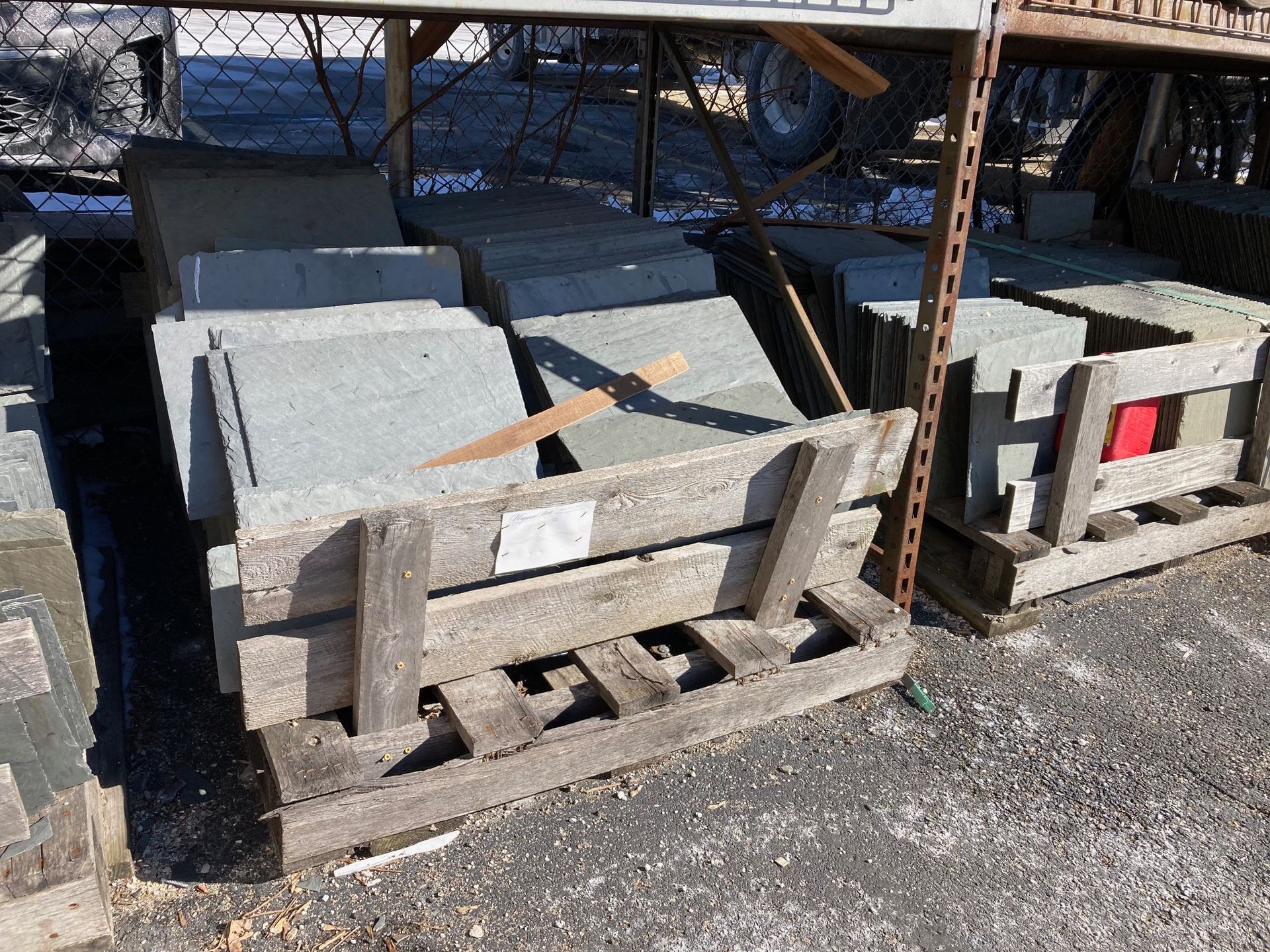 A pallet of concrete blocks is sitting on the ground
