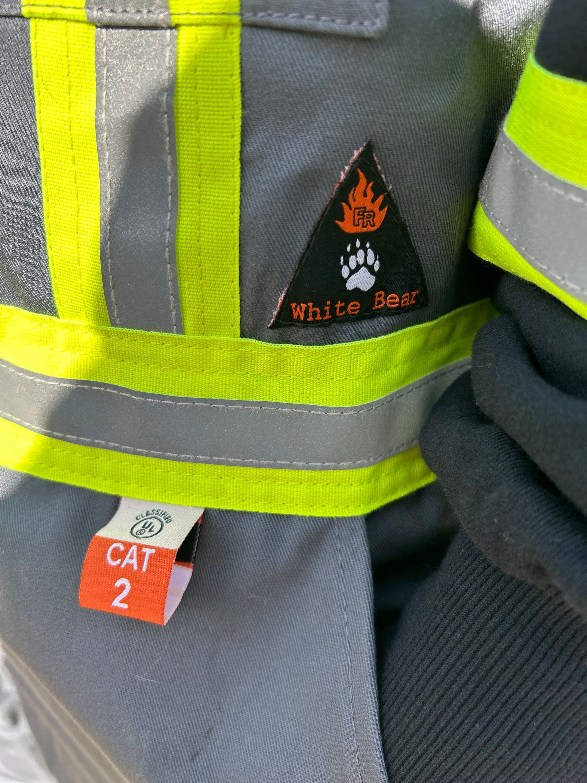 Close-up of firefighter gear with a