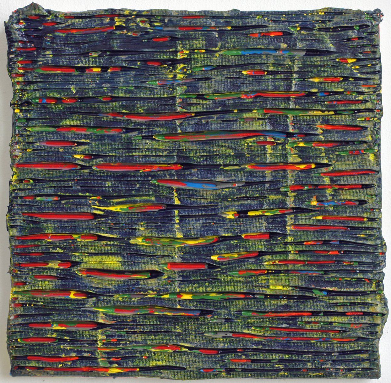 fundamental Painting serendipity. Visible are a thick paintcrust with sharp cuts. The surface is covered with several colour layers