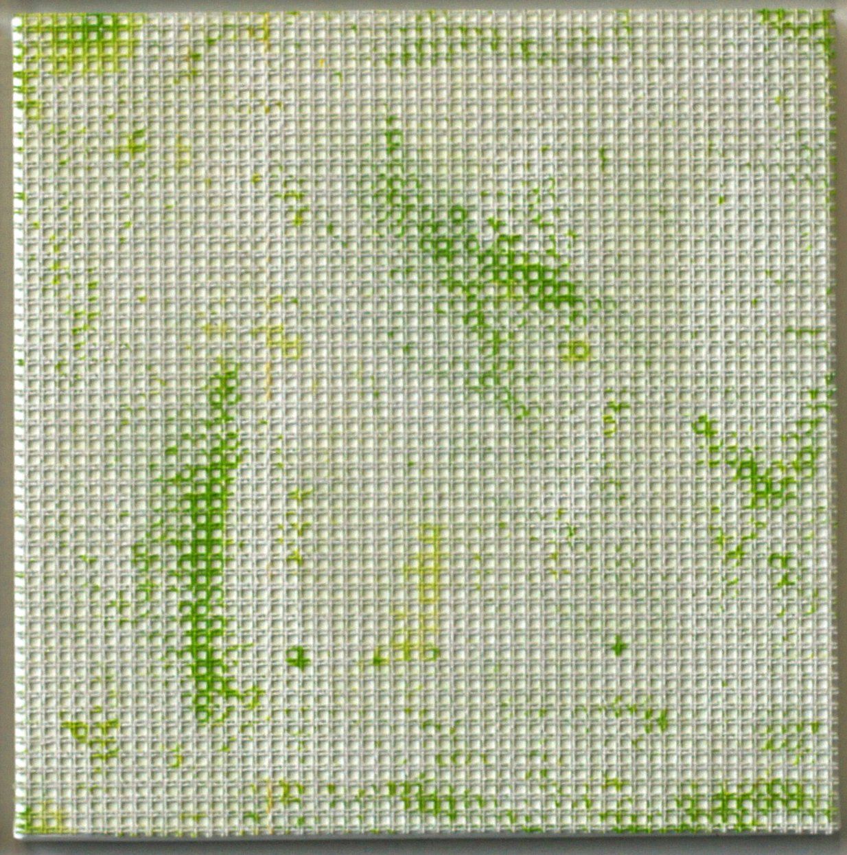 A Painting consisting of 6 monochrome pieces in de primary and secondary colours; green piece