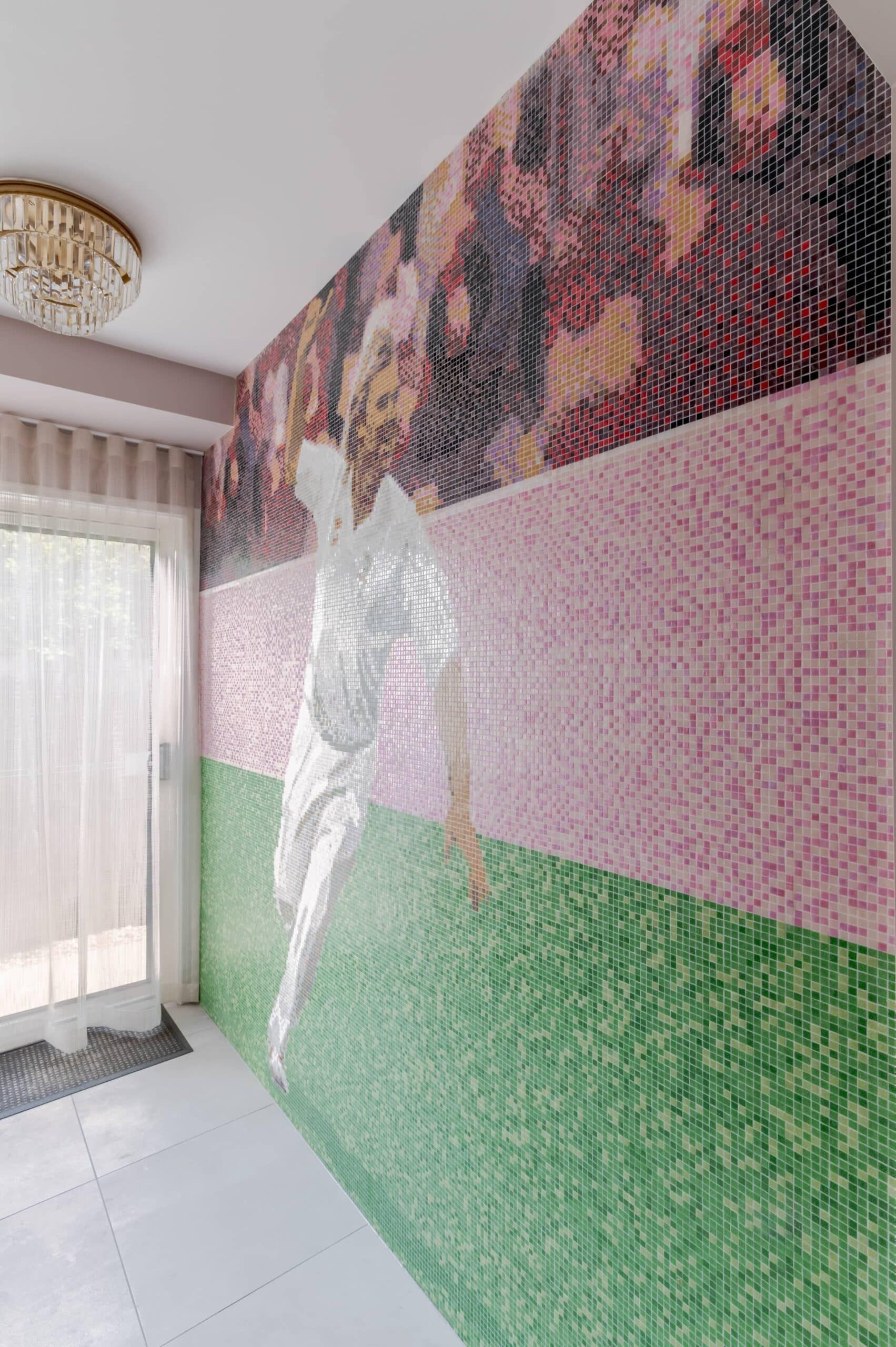 Full-height custom mosaic mural in hallway – Samford residential project