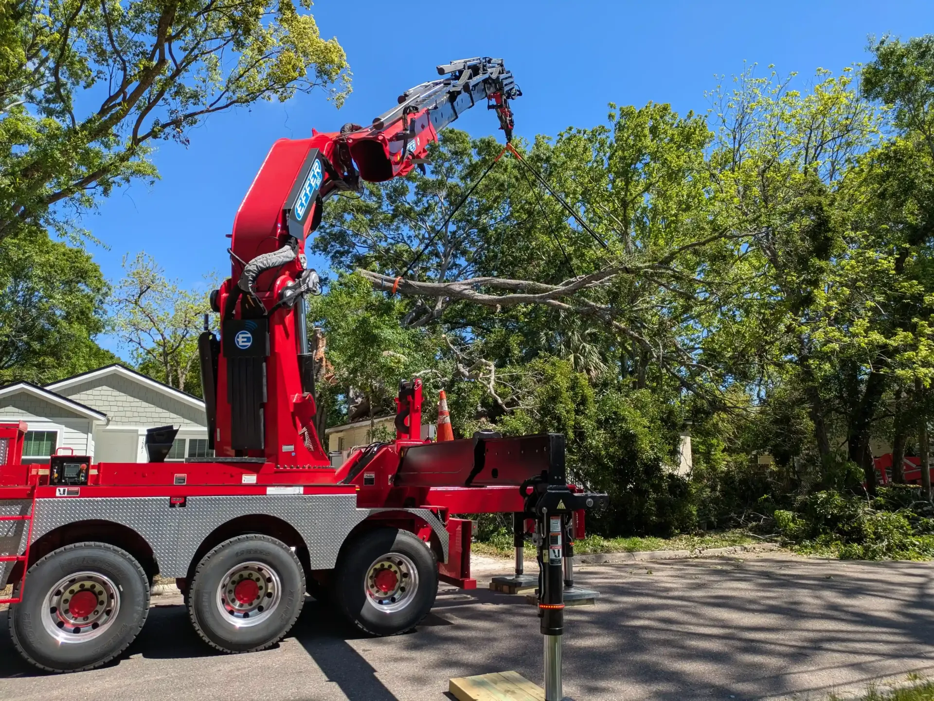 Large tree removal from roof after storm in Jacksonville