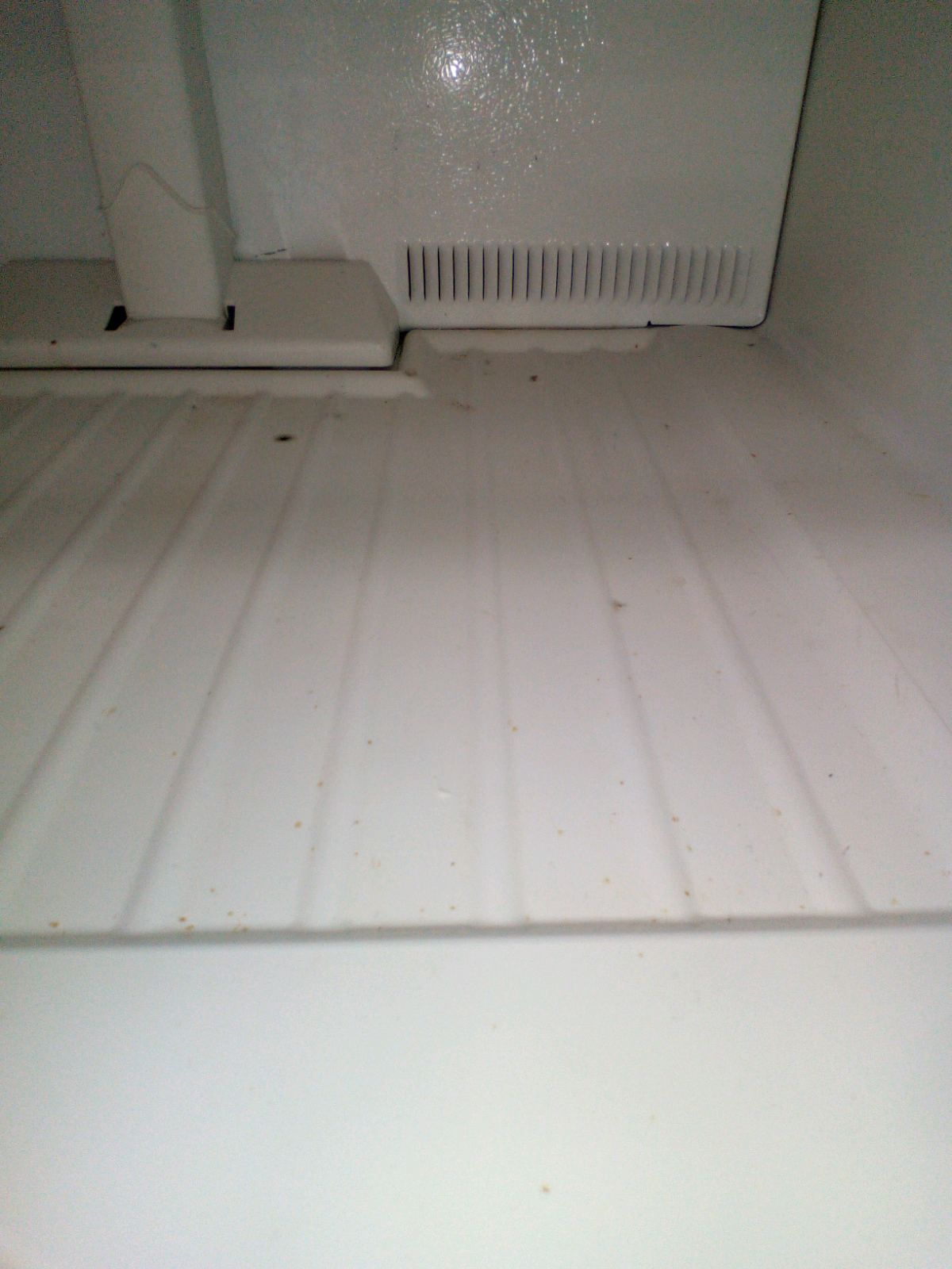 A close up of the inside of a white refrigerator.