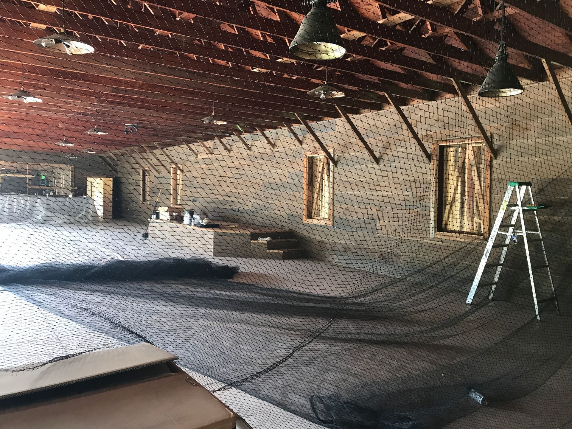 A large room with a ladder in the middle of it.