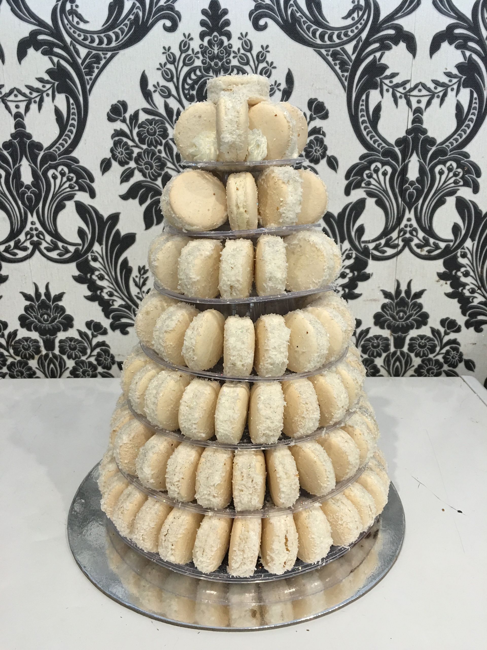 tower of white macarons