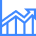 Um gráfico azul e branco com uma seta apontando para cima.