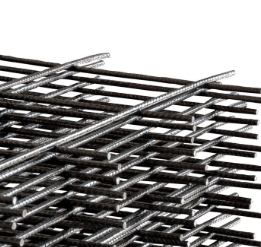 Malla de acero de refuerzo para estructuras de hormigón, patrón de cuadrícula rectangular.