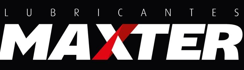 Logotipo de Lubricantes MAXTER con texto blanco sobre fondo negro; "X" roja en el medio.