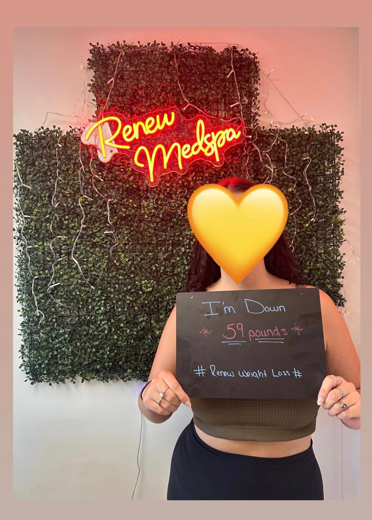 A woman is holding a sign that says renew medspa