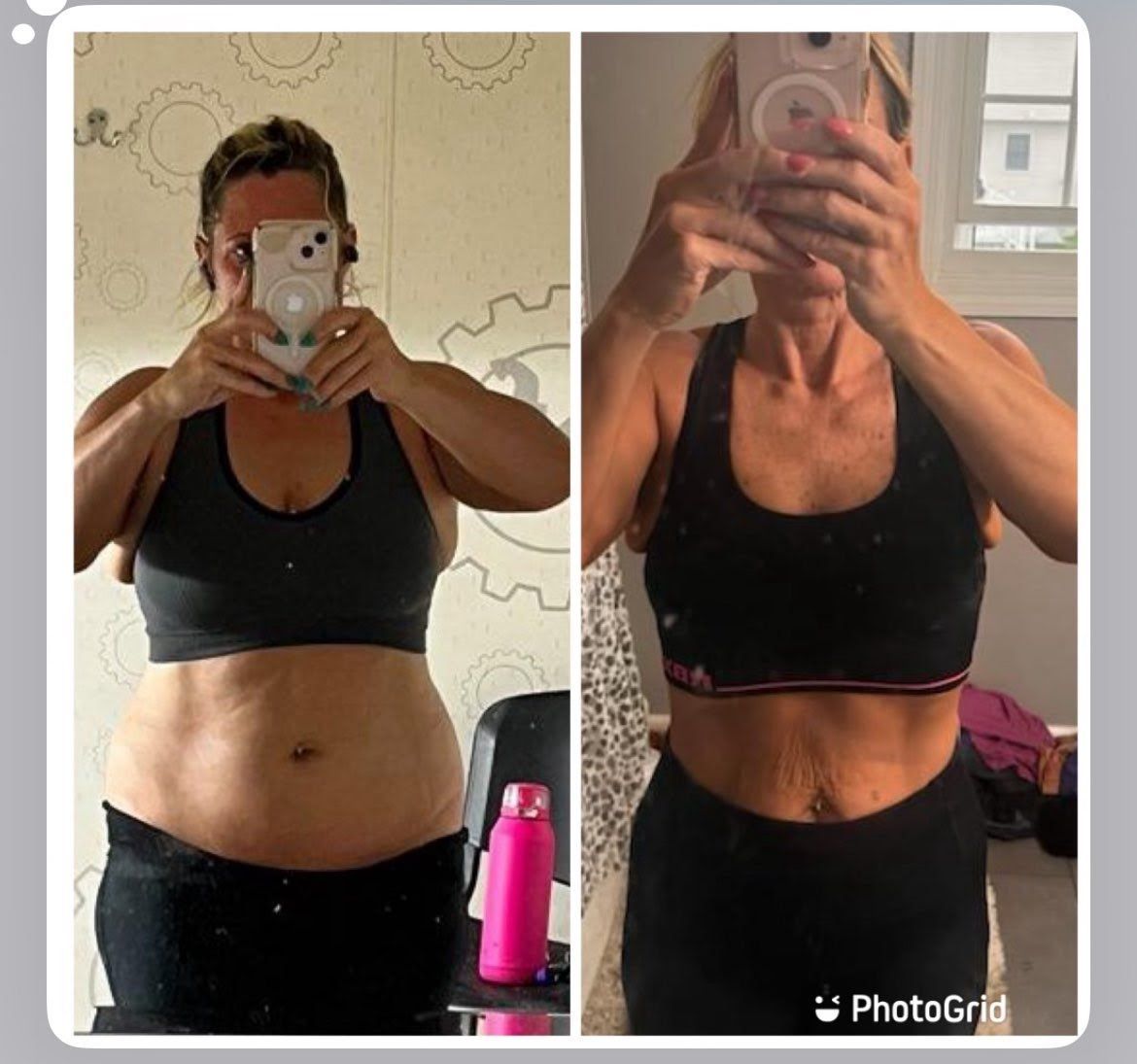 A woman taking a picture of herself before and after losing weight