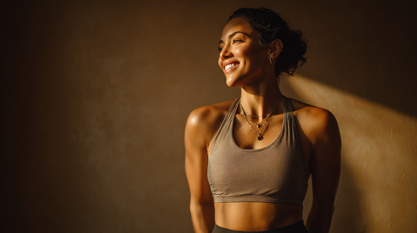 Woman showing benefits of HIFU body sculpting treatment in Springfield, MA