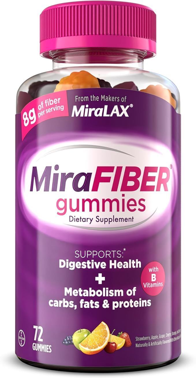 Mirafiber gummies supports digestive health and metabolism of carbs , fats and proteins.
