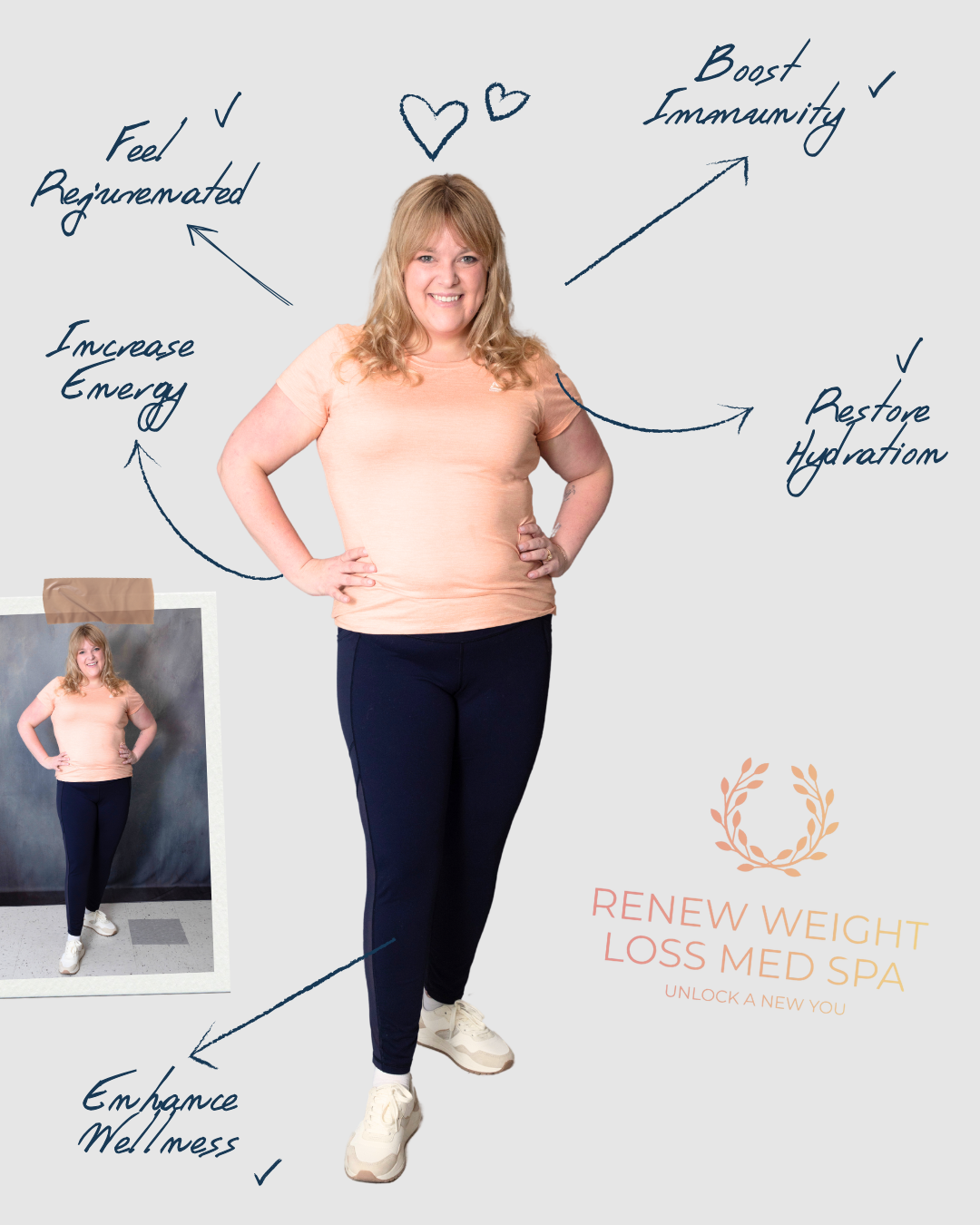 A woman is standing with her hands on her hips.
