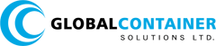 Logotipo de Global Container Solutions Ltd. con forma de media luna en espiral de color azul y texto.
