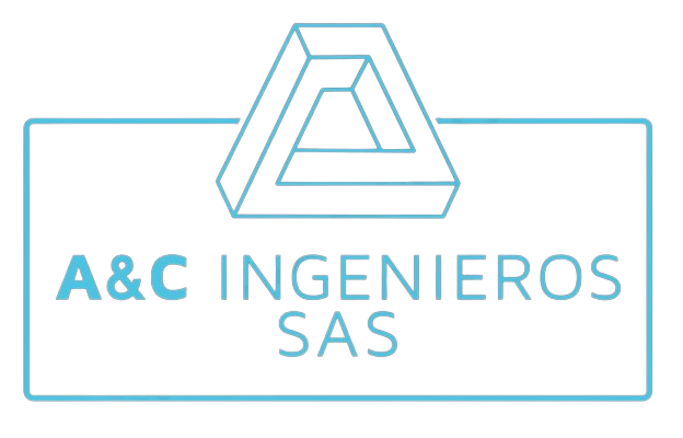 Logotipo para A&C Ingenieros SAS, con un triángulo imposible de color azul claro y texto.