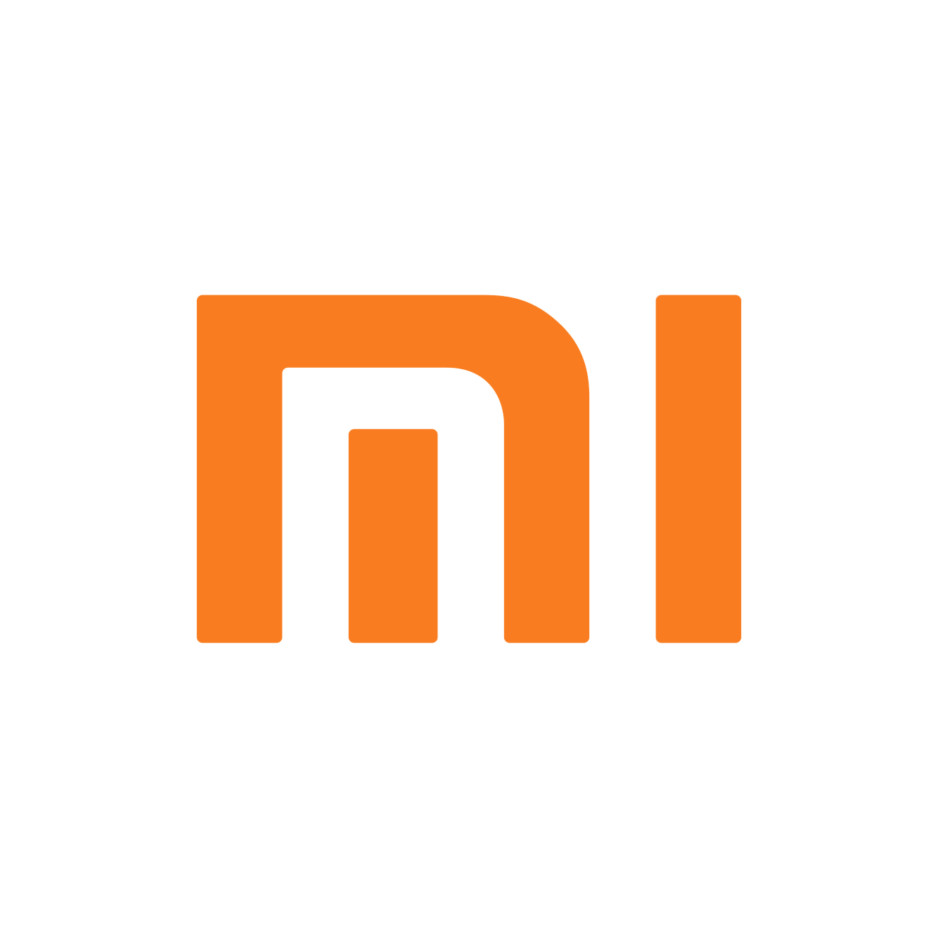 O logotipo da Xiaomi é laranja e branco em um fundo branco.