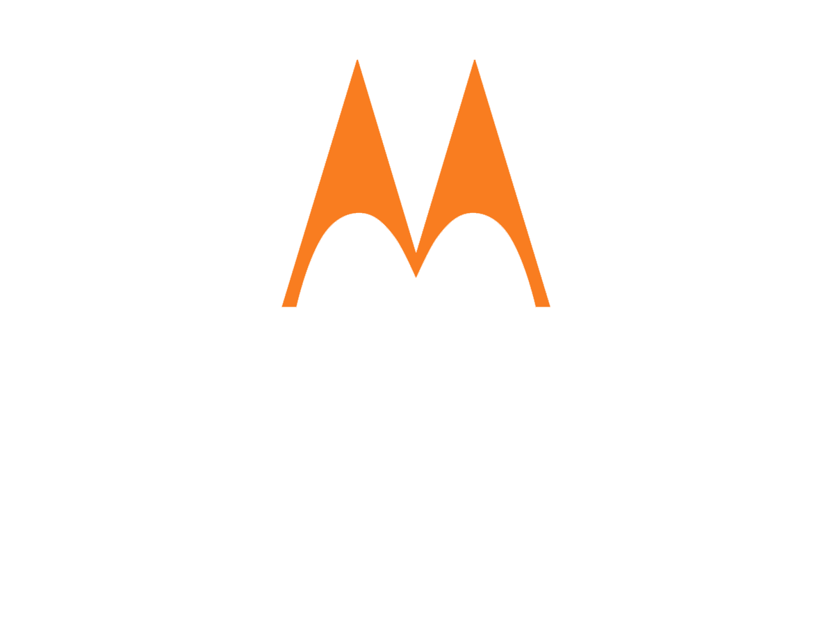O logotipo da Motorola é laranja em um fundo branco