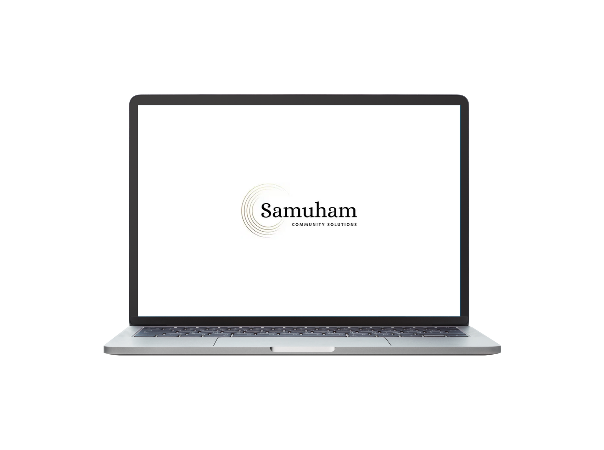 Laptop displaying the Samuham Community Solutions logo.