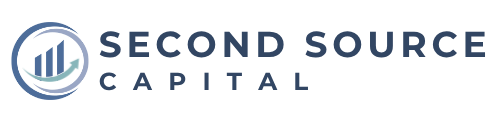 The logo for second source capital shows a graph in a circle.