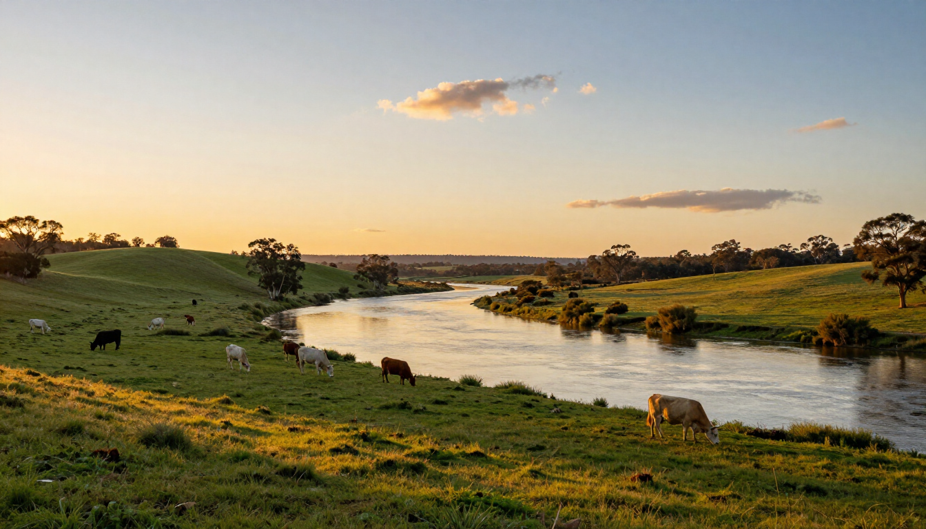 Healthy grass fed cattle grazing on the banks of the Hawkesbury River at Sunset Bluff.