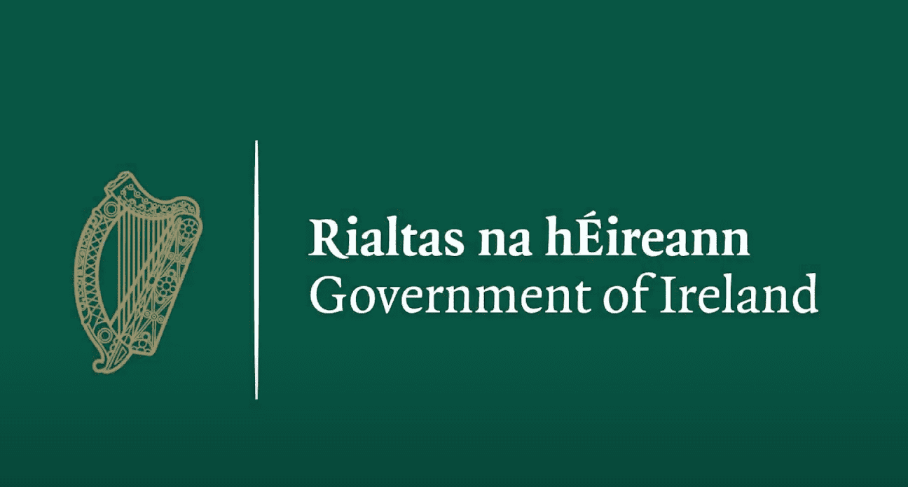 The Government of Ireland logo featuring a golden harp symbol beside the text 