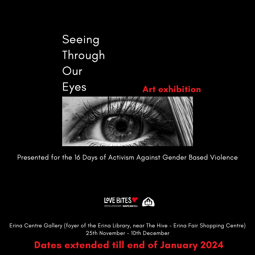 poster with the 'text seeing through our eyes art exhibition