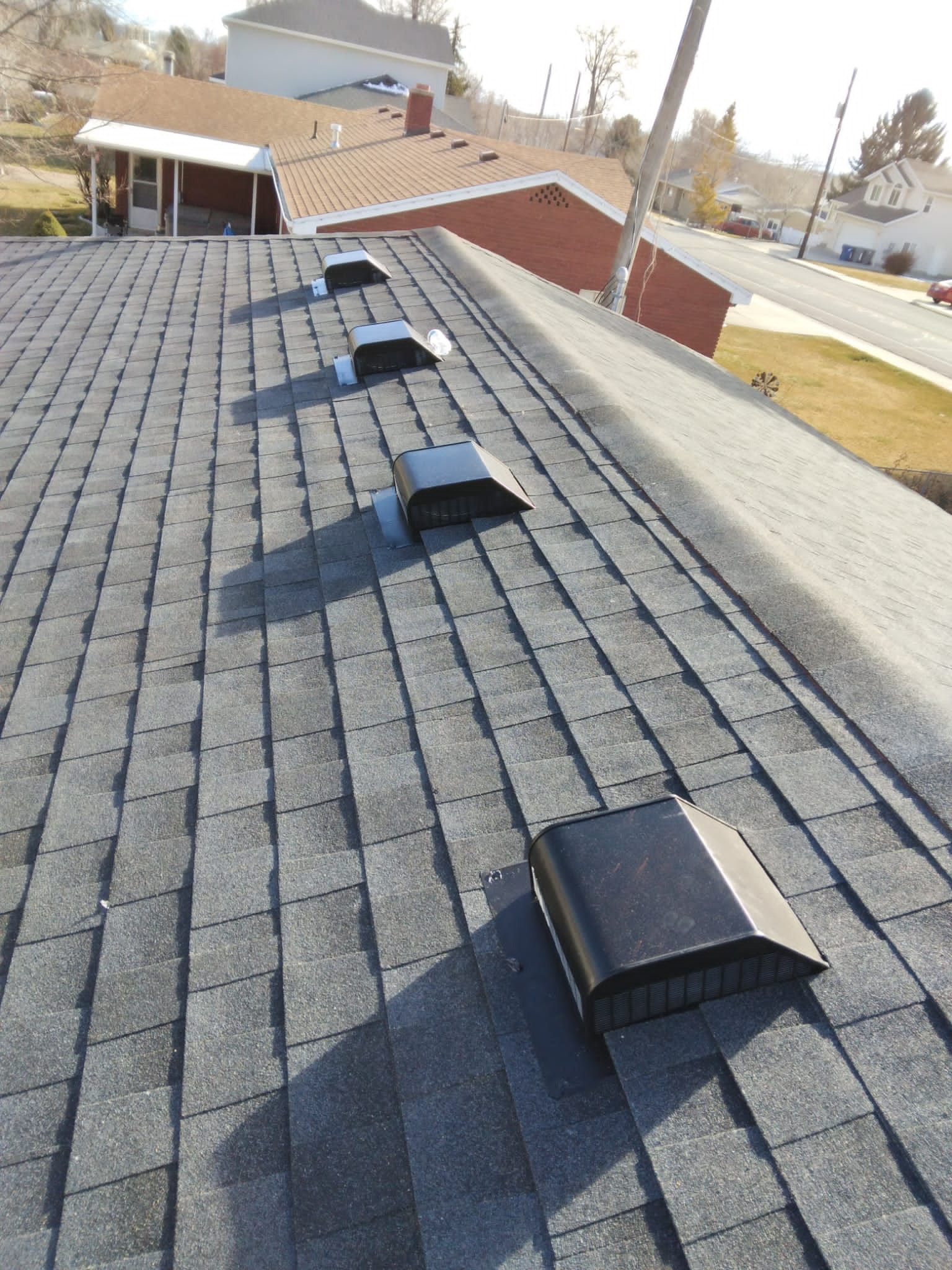 A roof with a lot of vents on it