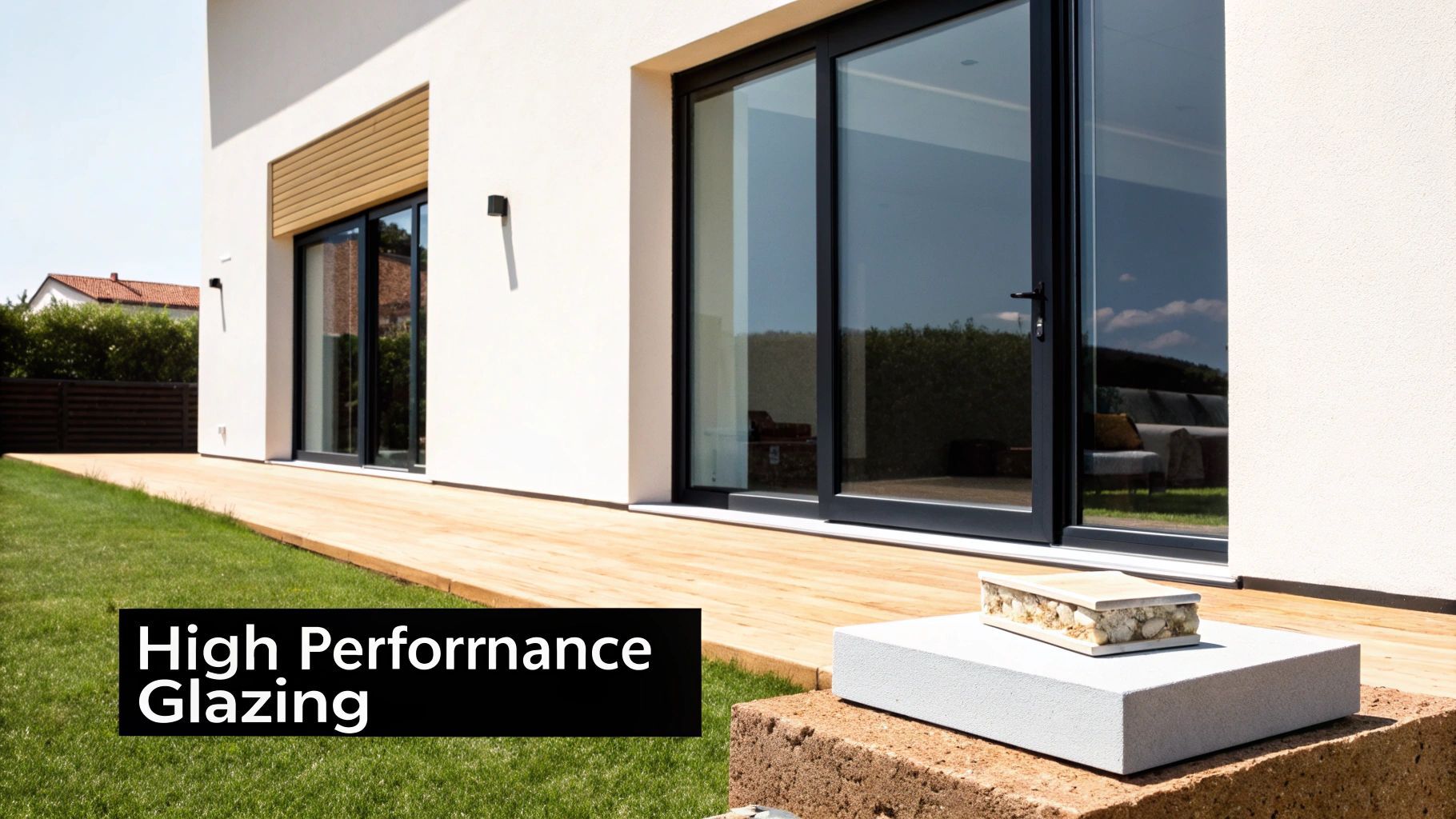 Modern house with large sliding glass doors;