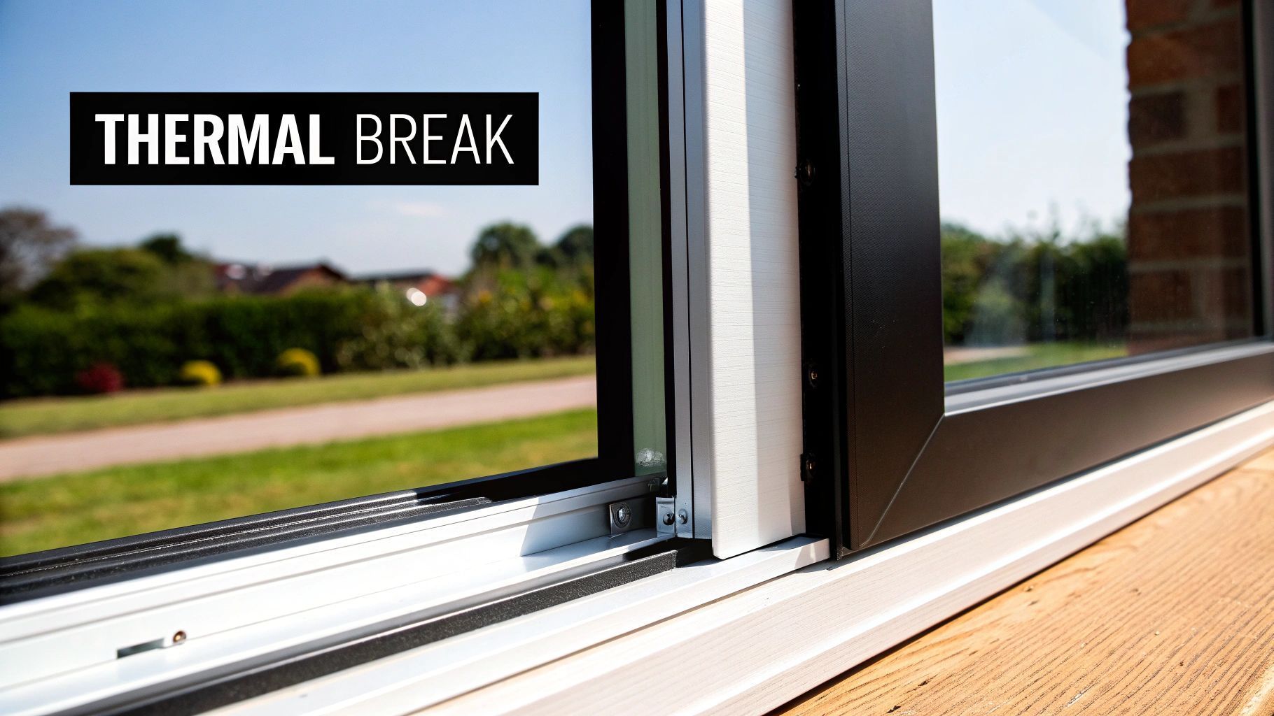 Close-up of black framed window with