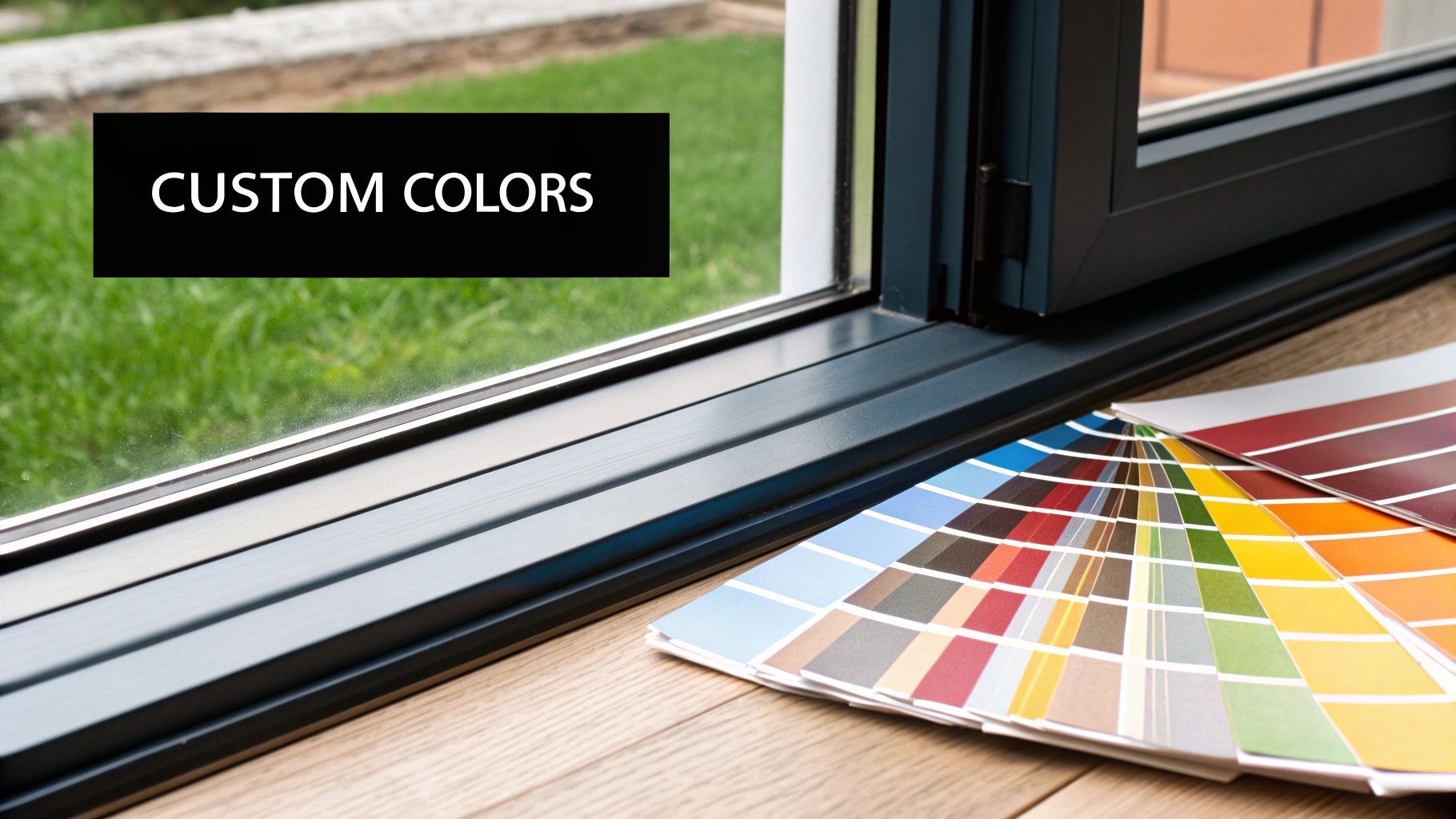 Window frame with color swatches for custom color options.