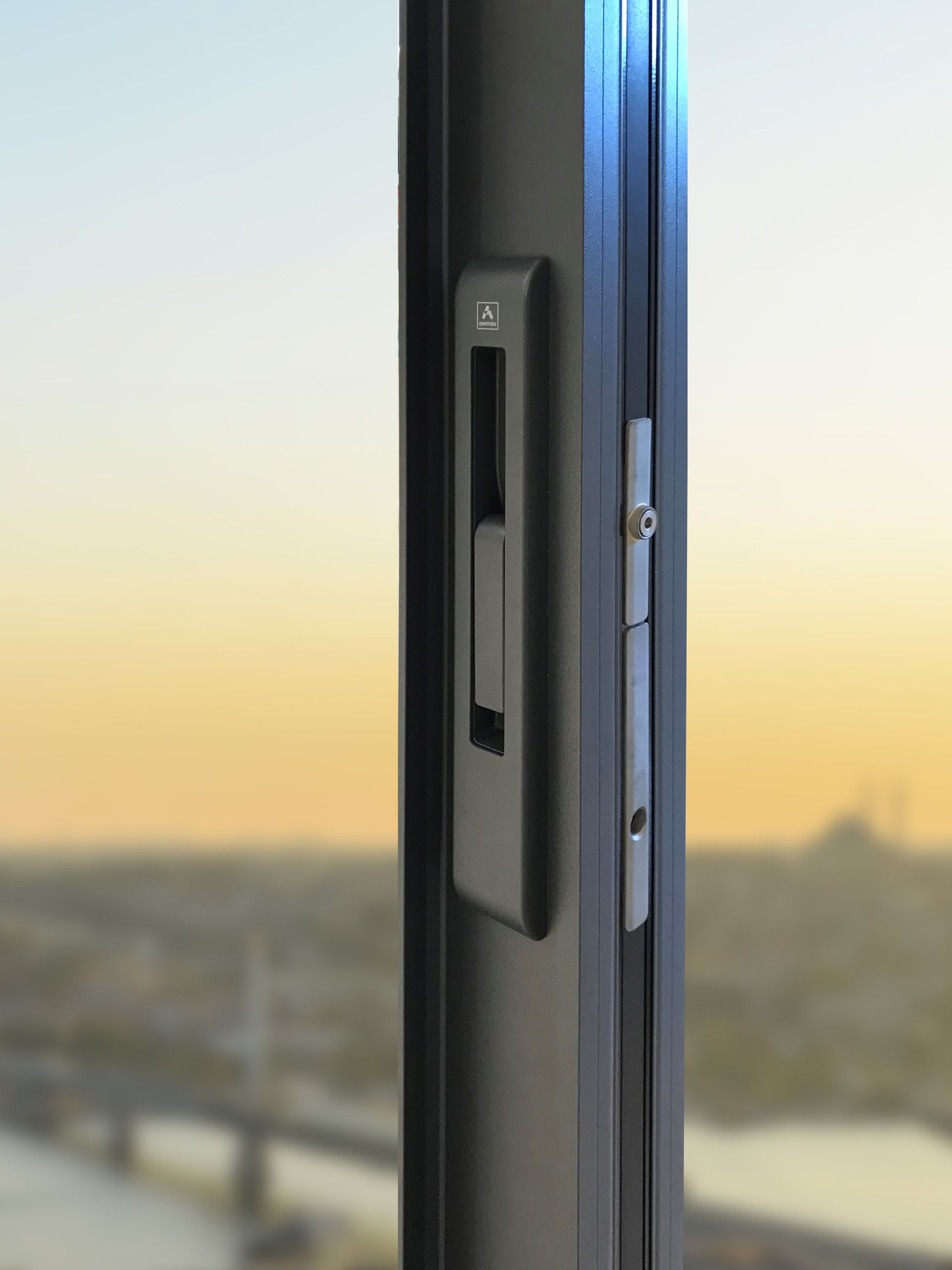 A close up of a window with a handle on it.