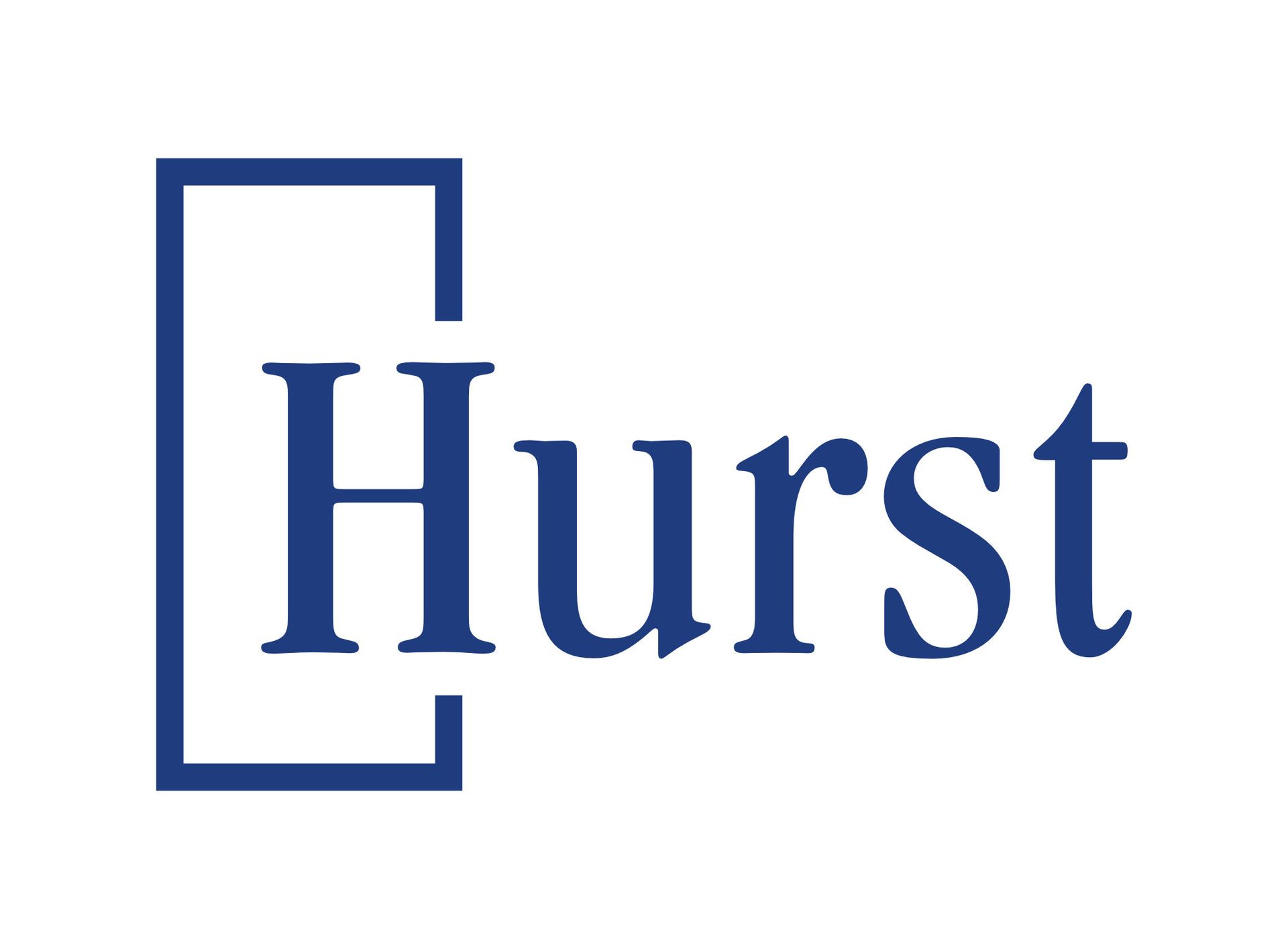 A blue logo with the word hurst in white letters on a white background.